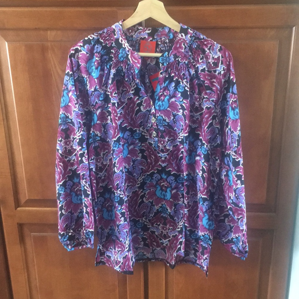 Multicolor flower print long sleeve blouse
